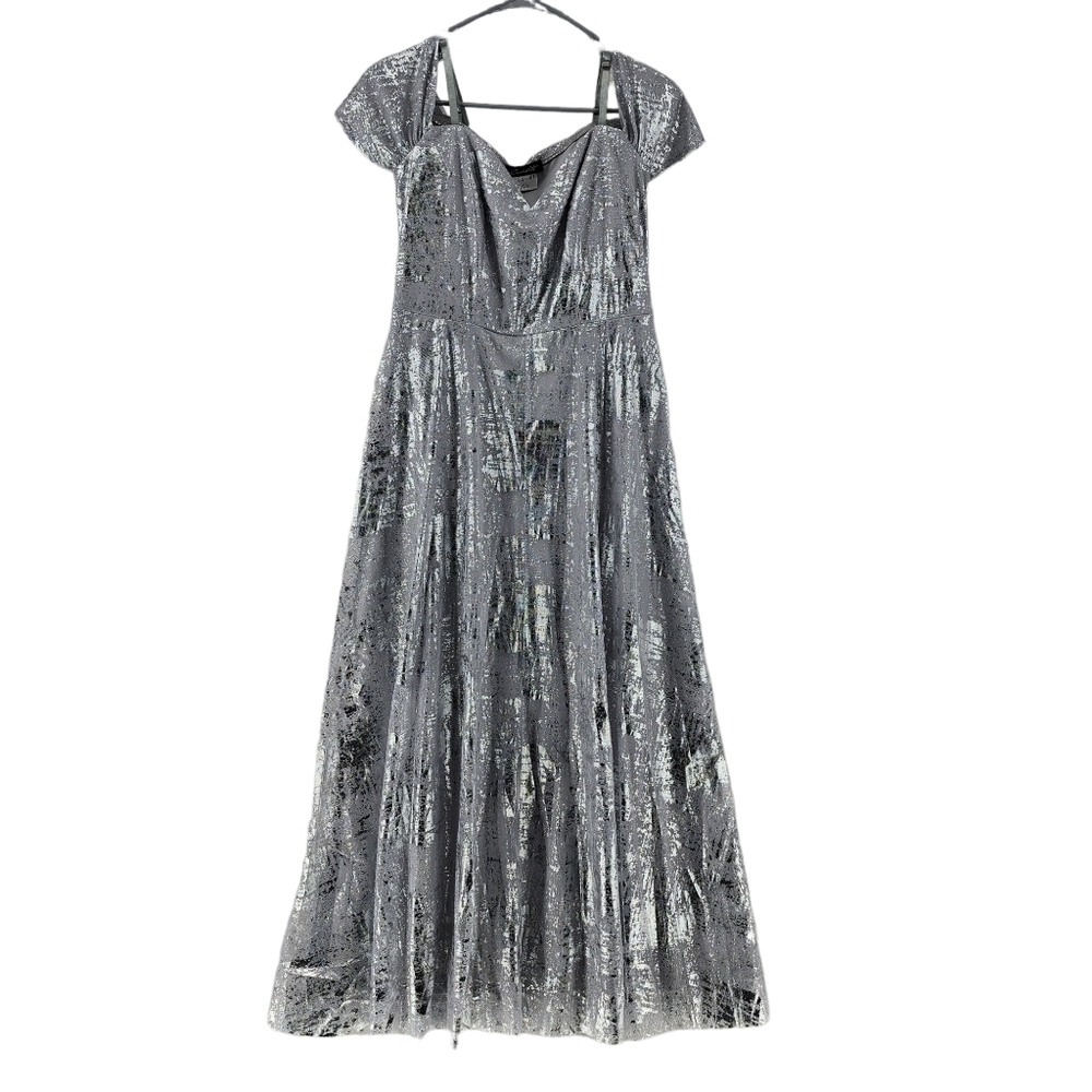 Candalite Women's Silver Off-The-Shoulder Metallic Prom Dress